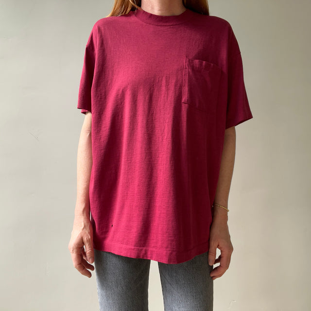 1980s Blank Burgundy Pocket T Shirt