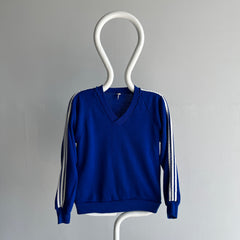 1970s Triple Stripe V-Neck Royal Blue by Sportswear Sweatshirt