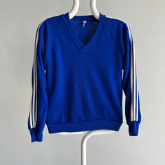 1970s Triple Stripe V-Neck Royal Blue by Sportswear Sweatshirt