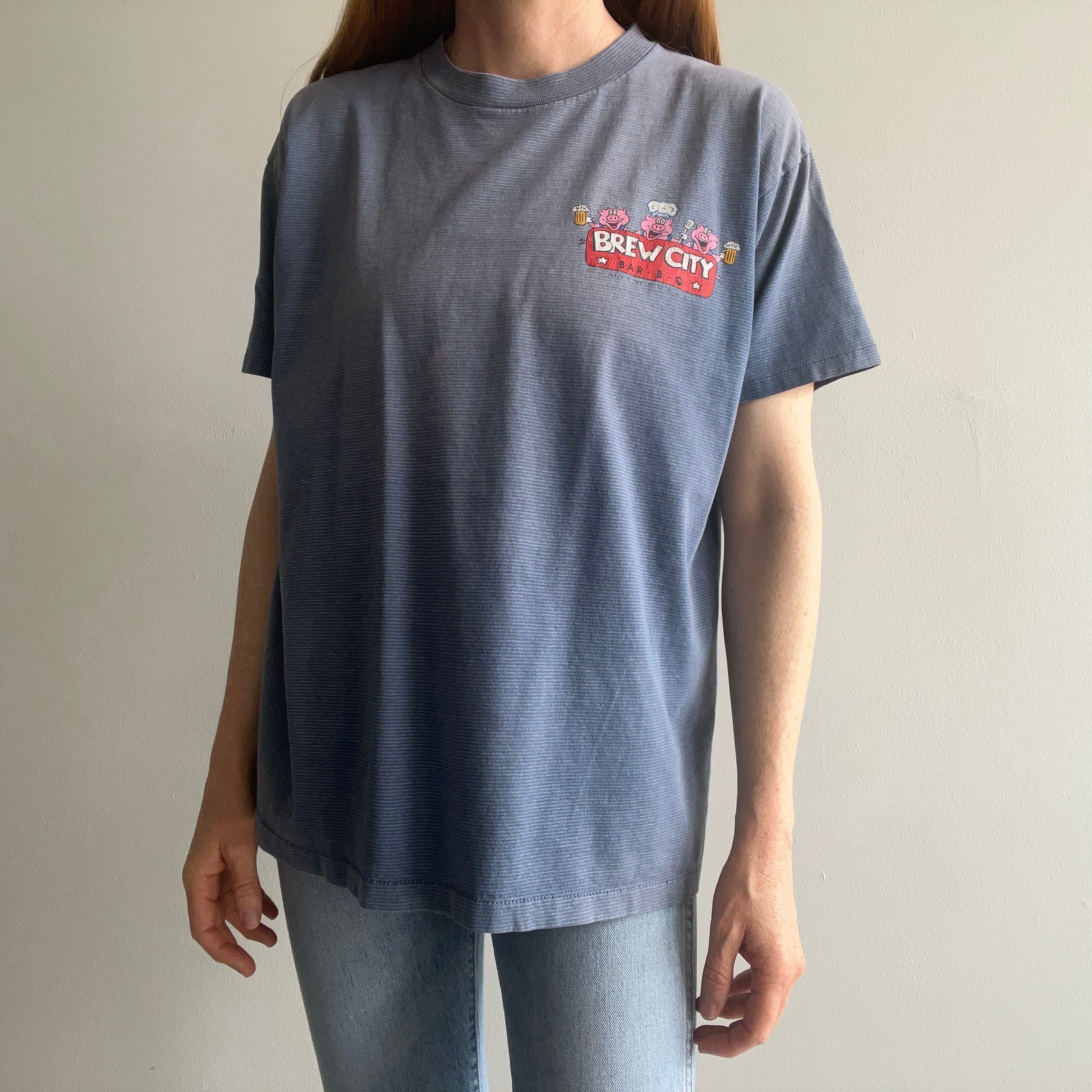 1990s Brew City BBQ Milwaukee, Wisconsin Ultra Sun Faded T-Shirt