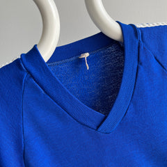 1970s Triple Stripe V-Neck Royal Blue by Sportswear Sweatshirt