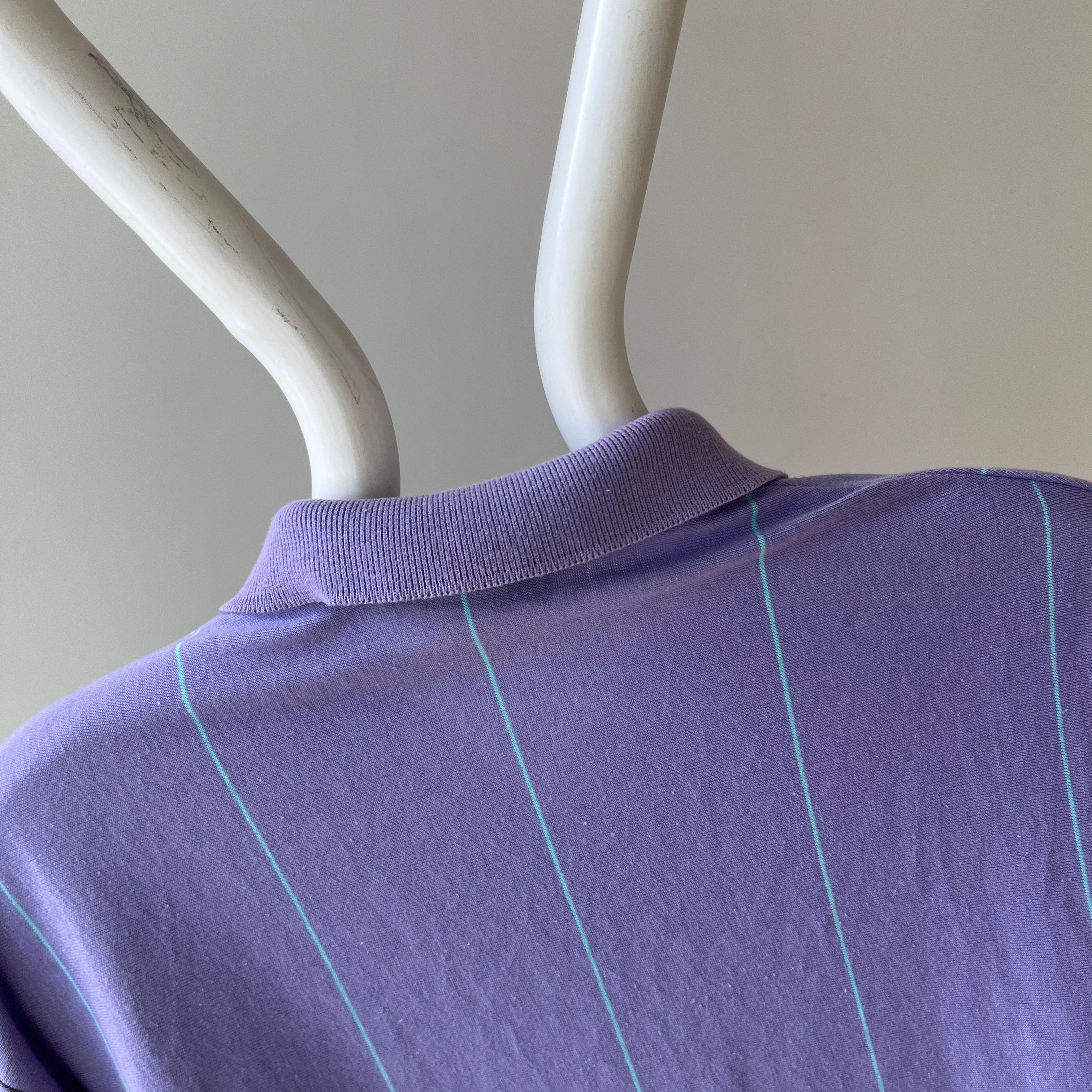 1980s Lavender Striped Polo Shirt