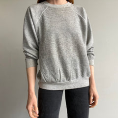 1980s Blank Thinned Out Gray Worn Raglan