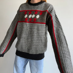 1970s Repage Acrylic Red, White, Tan and Black Knit Ski Sweater