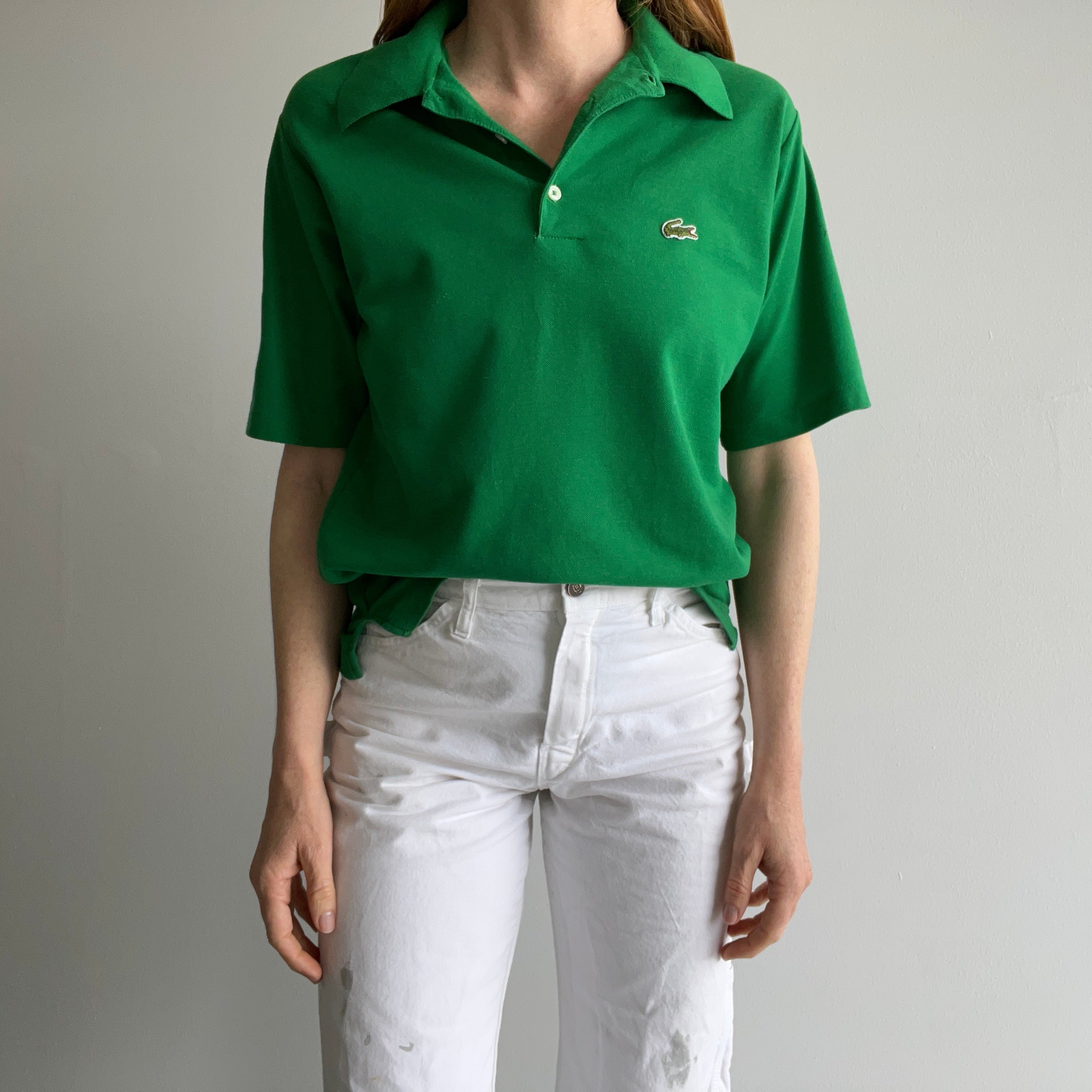 1990s Kelly Green Lacoste Polo Shirt with Color Fade