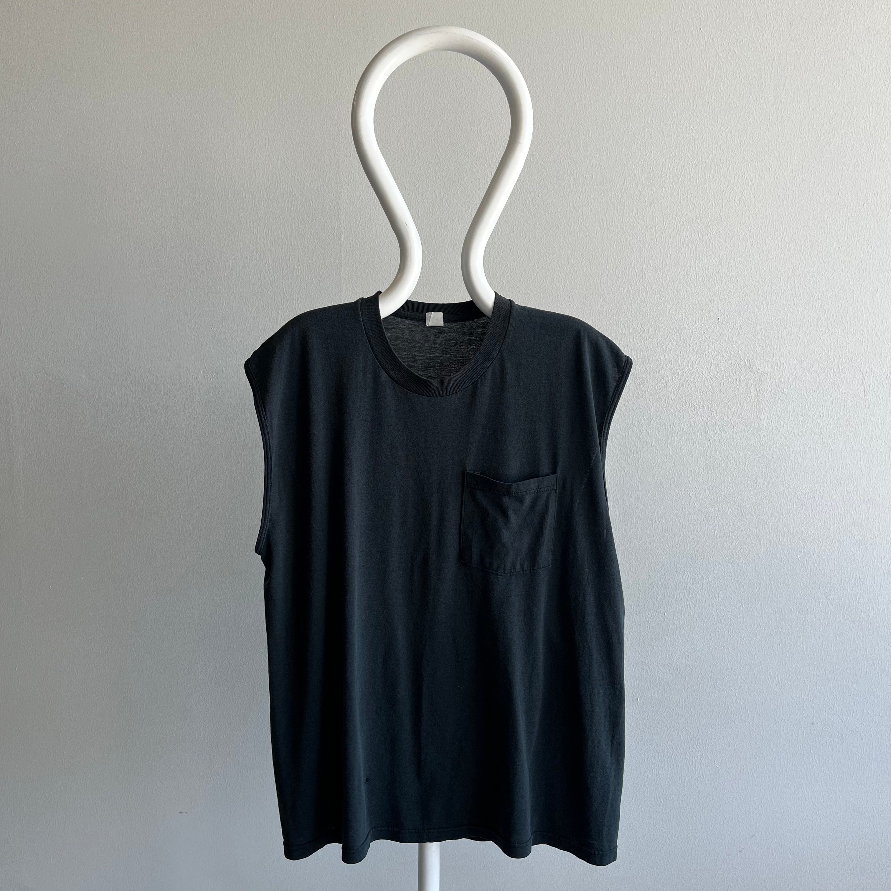 1980s FOTL Slouchy Blank Black Rolled Sleeve Muscle Tank