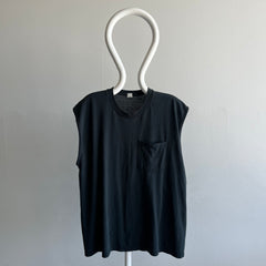 1980s FOTL Slouchy Blank Black Rolled Sleeve Muscle Tank