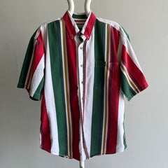 1990s Cotton Short Sleeve Button Down Vertical Stripe Shirt