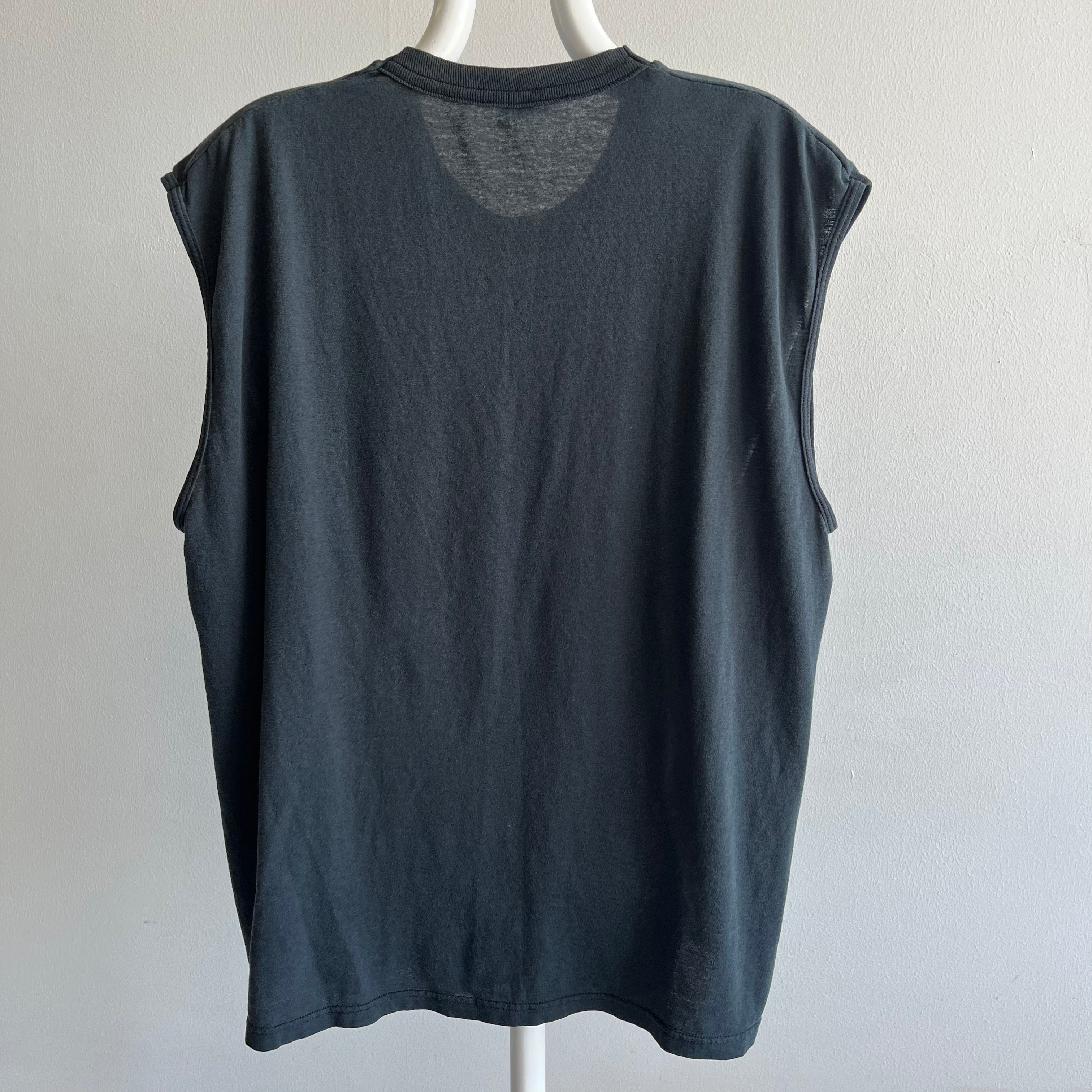 1980s FOTL Slouchy Blank Black Rolled Sleeve Muscle Tank