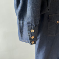 1970s Big Smith Slouchy Denim Cowboy Snap Front Shirt with Amber Colored Snaps and WOW Collar Points