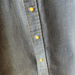 1970s Big Smith Slouchy Denim Cowboy Snap Front Shirt with Amber Colored Snaps and WOW Collar Points