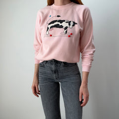 1980s DIY Quilted Cow Sweatshirt with Apple and Butterfly Buttons