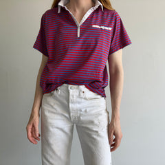 1980s Red, White and Blue Striped Polo Shirt