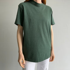 1980s Dark and Light Forest Green Pinstriped Cotton T-Shirt