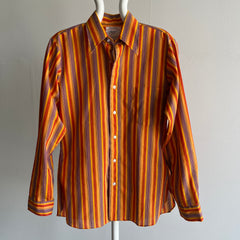 1970s Orange Vertical Stipe Button Up Blouse/Shirt - WOW