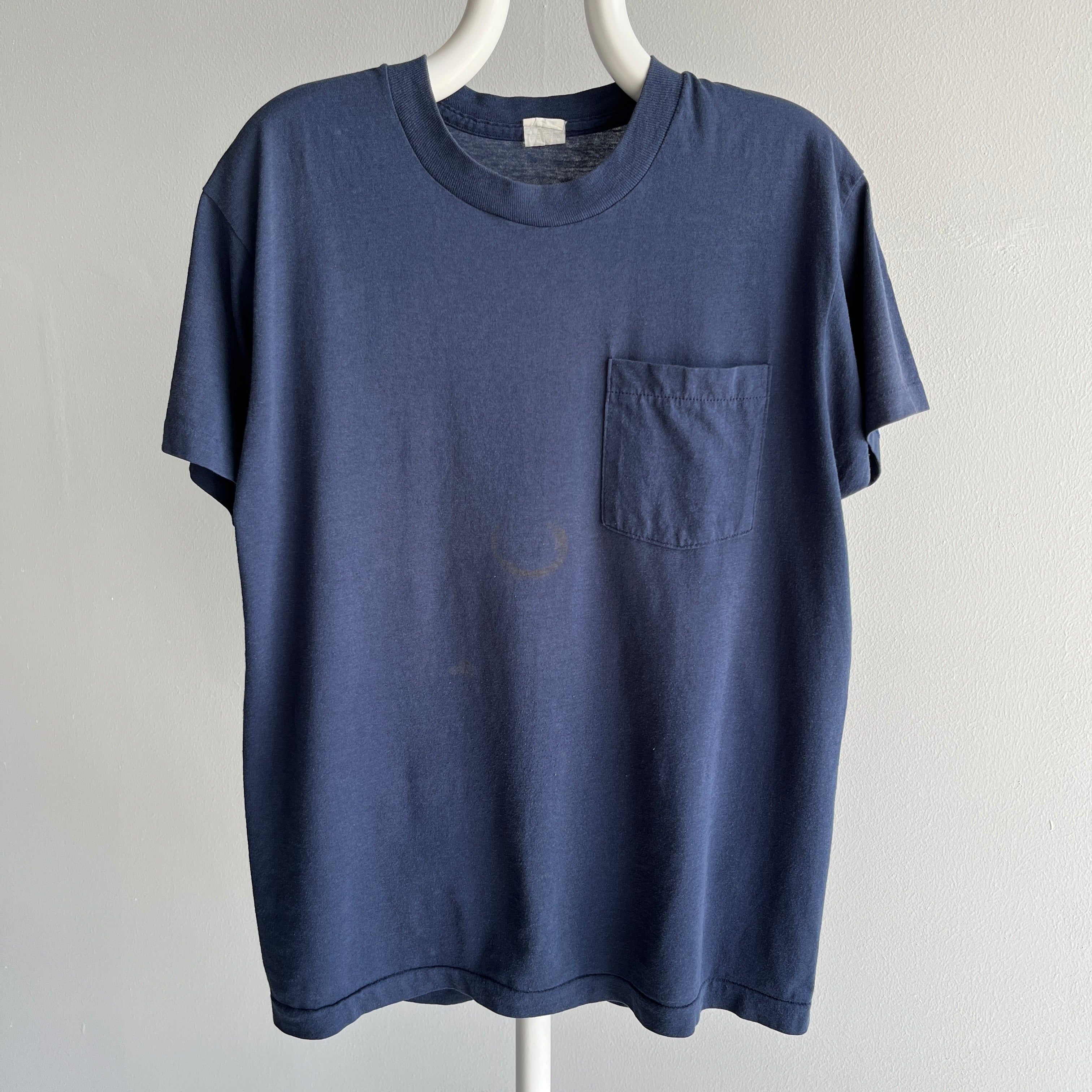1980s Nicely Thinned Out Sun Faded and Circularly Stained Selvedge Pocket T-Shirt by FOTL