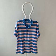 1980s Mervyn's Pink and Blue Striped Polo Shirt