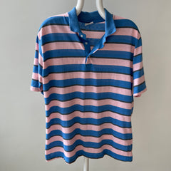 1980s Mervyn's Pink and Blue Striped Polo Shirt