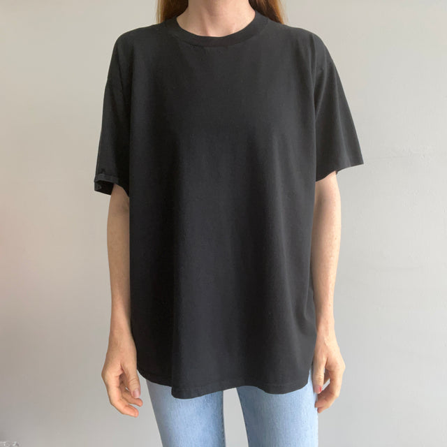 1980s Blank Black 50/50  T-Shirt with a Single Cotton Sleeve