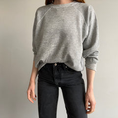 1980s Blank Thinned Out Gray Worn Raglan