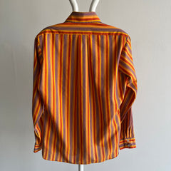 1970s Orange Vertical Stipe Button Up Blouse/Shirt - WOW