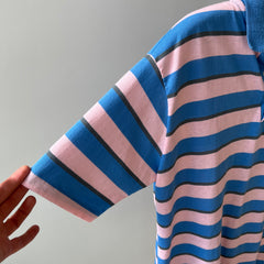 1980s Mervyn's Pink and Blue Striped Polo Shirt