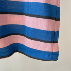 1980s Mervyn's Pink and Blue Striped Polo Shirt