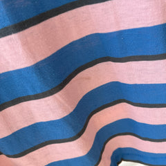 1980s Mervyn's Pink and Blue Striped Polo Shirt