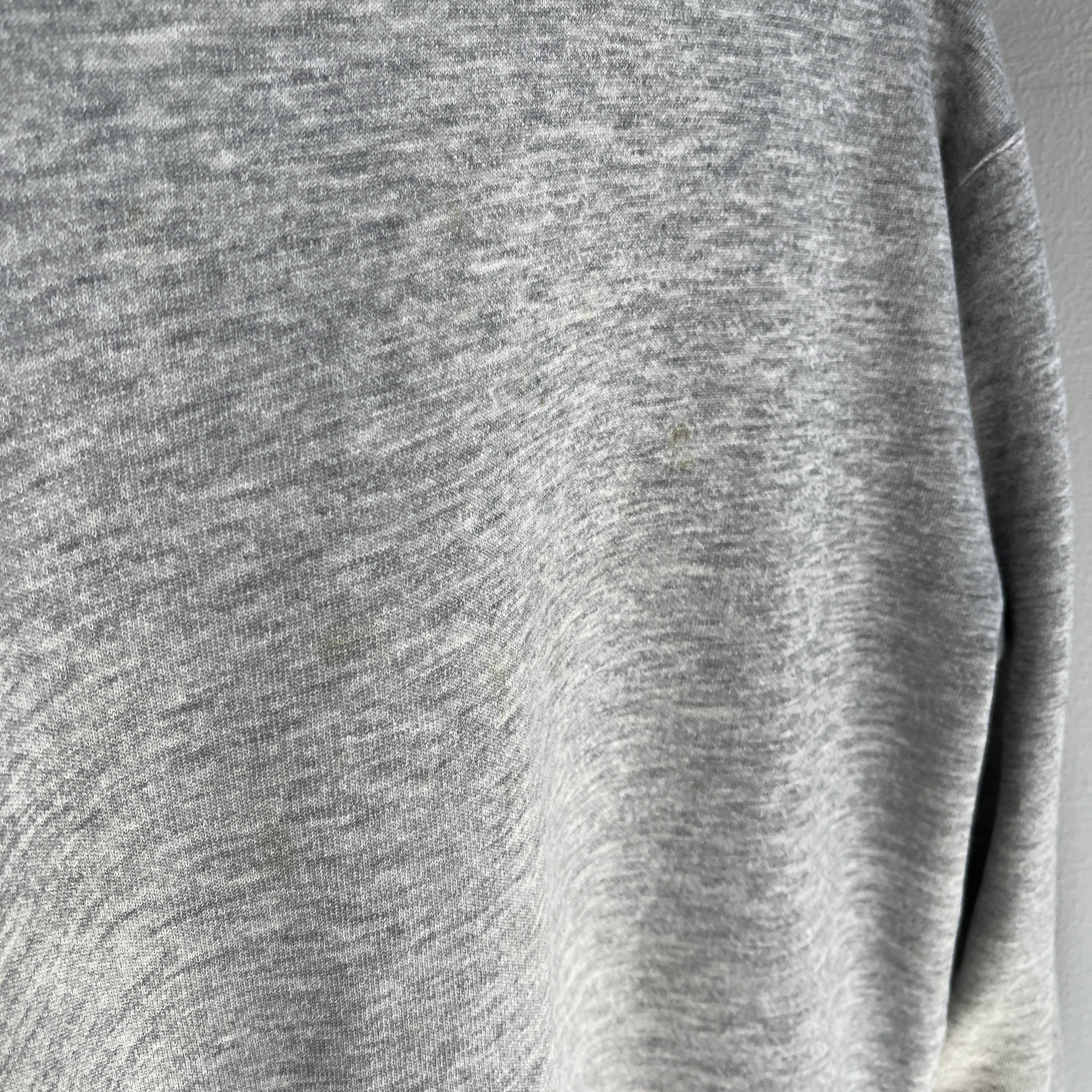1980s Not-A-Raglan Smaller Blank Gray Sweatshirt with Staining