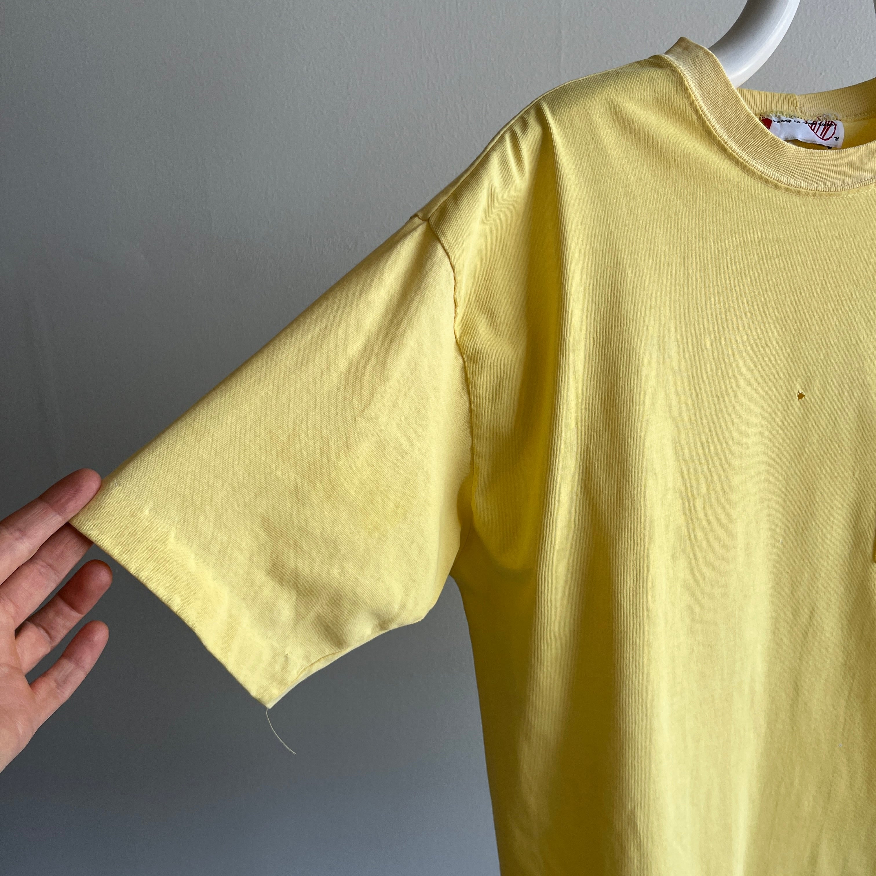 1990s Faded Liberty Mutual Yellow Blank Pock T-Shirt (Can you tell I'm watching local news?)