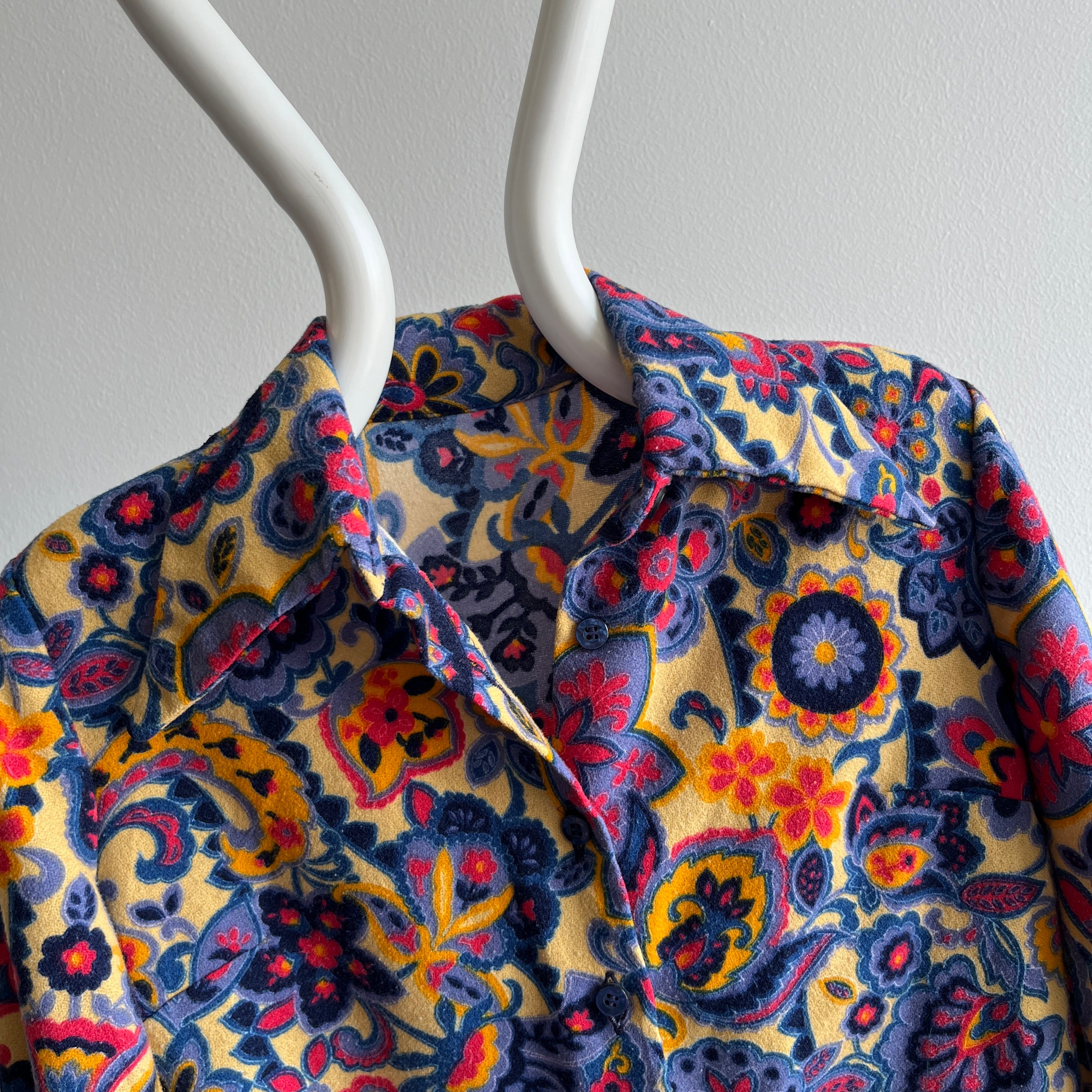 1970s Handmade Hippie Button Up Shirt with Super Collar Tips
