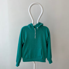 1980s Perfectly Worn and Faded Teal Pull Over Hoodie - !!!!