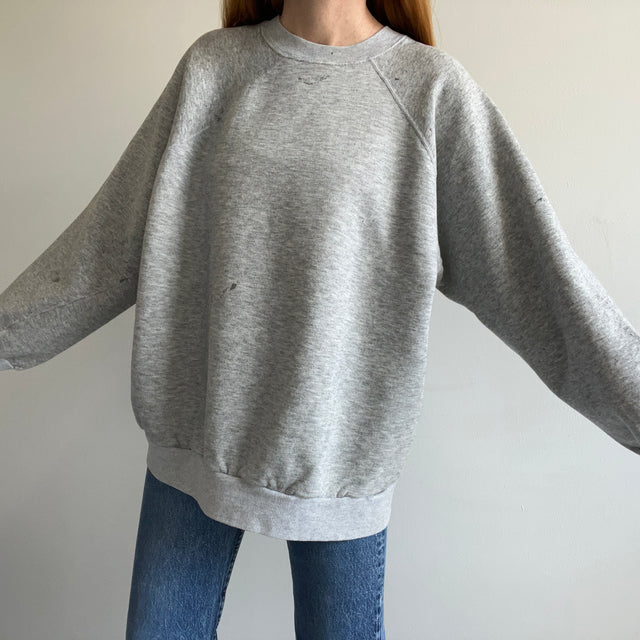 1990s Relaxed Paint Stained Cozy Gray Sweatshirt