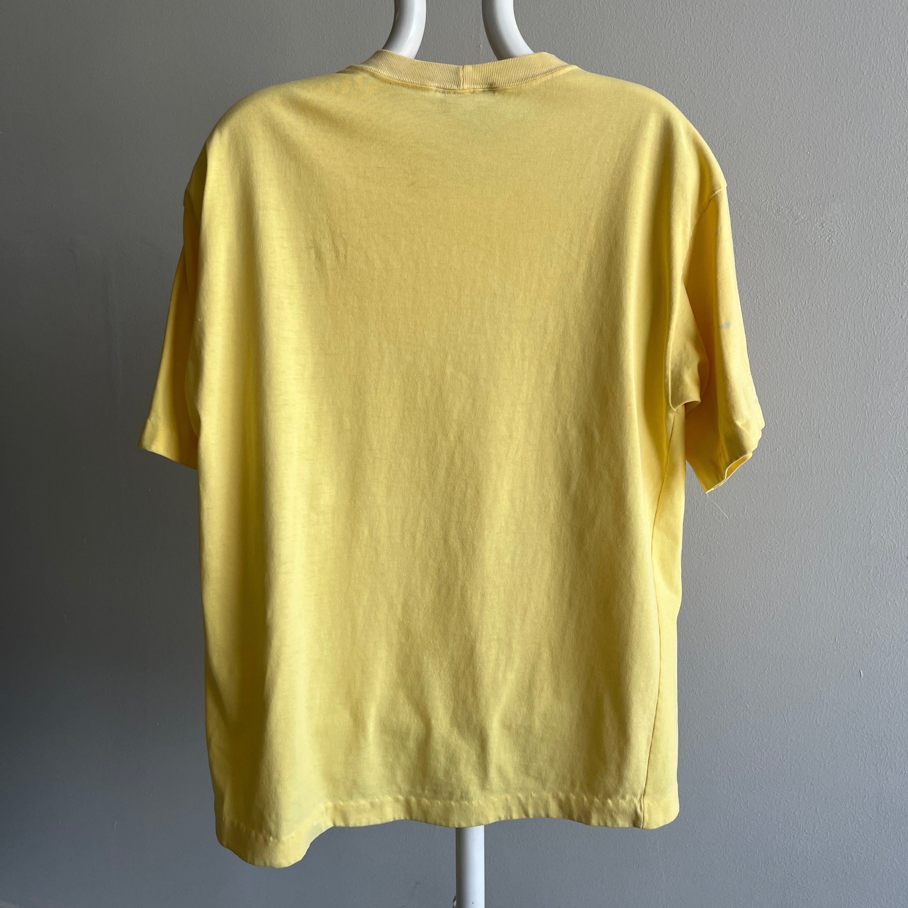 1990s Faded Liberty Mutual Yellow Blank Pock T-Shirt (Can you tell I'm watching local news?)