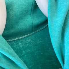 1980s Perfectly Worn and Faded Teal Pull Over Hoodie - !!!!