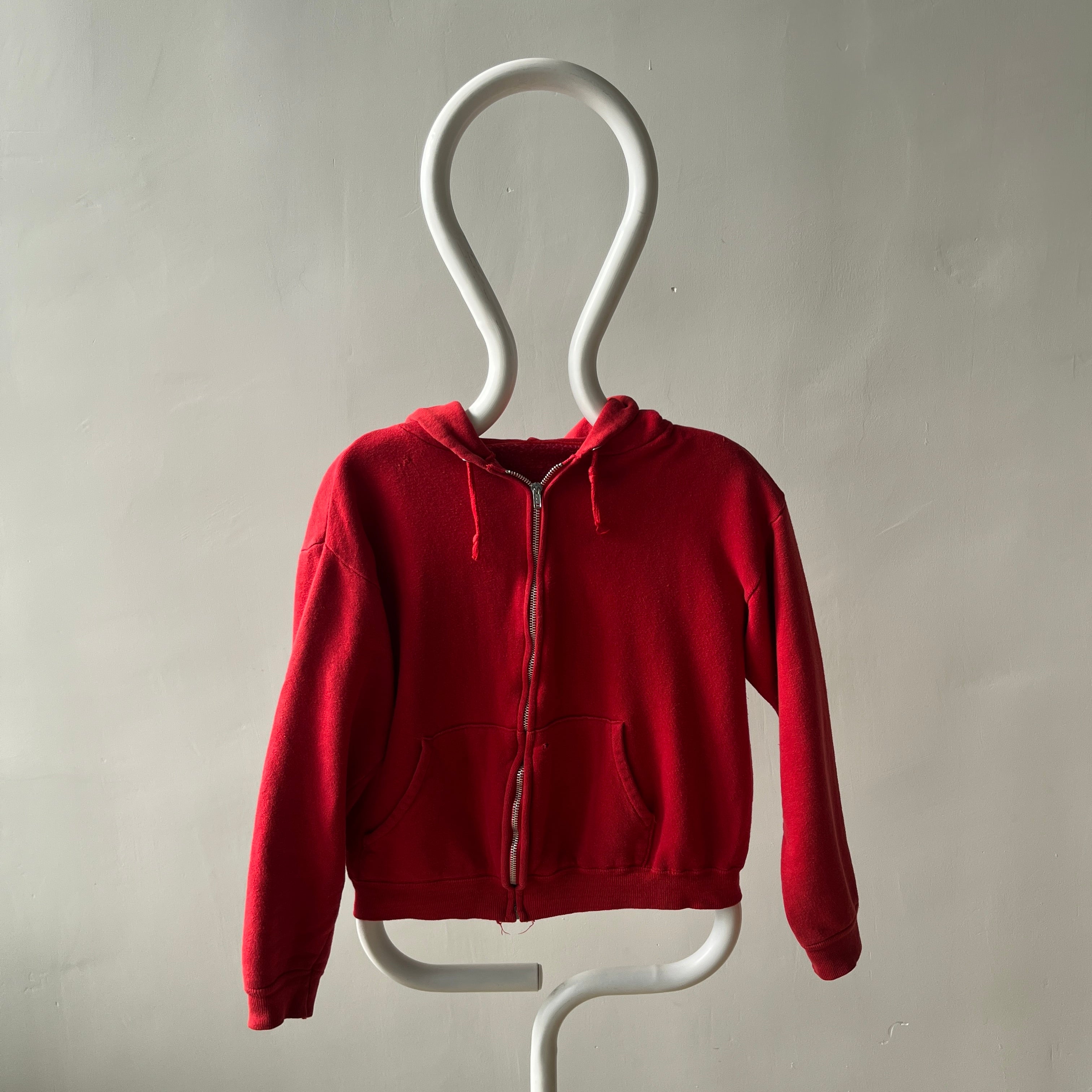 1970s Mostly Cotton (All?) Sweet Red Zip Up Hoodie - Personal Collection Piece