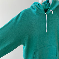 1980s Perfectly Worn and Faded Teal Pull Over Hoodie - !!!!