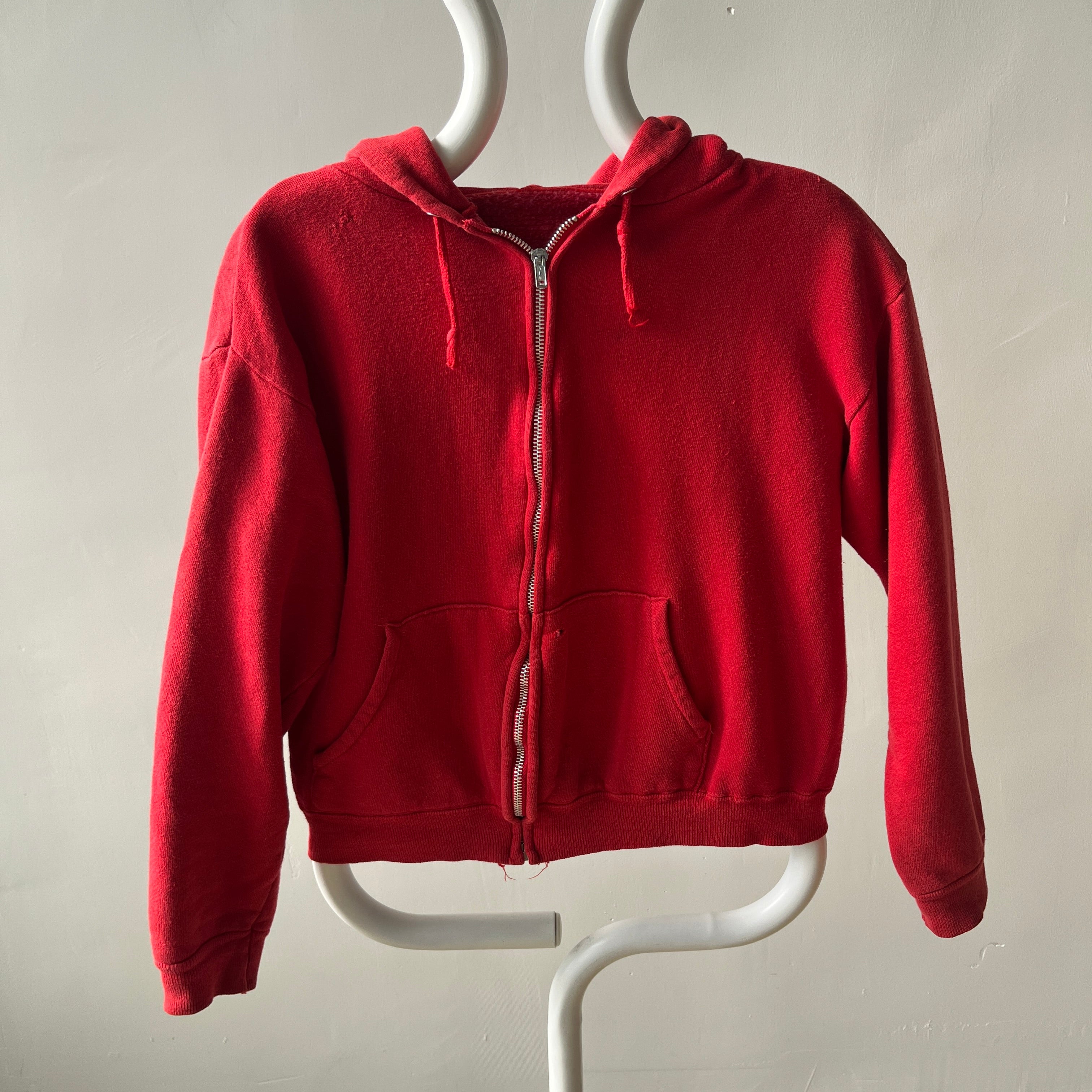 1970s Mostly Cotton (All?) Sweet Red Zip Up Hoodie - Personal Collection Piece