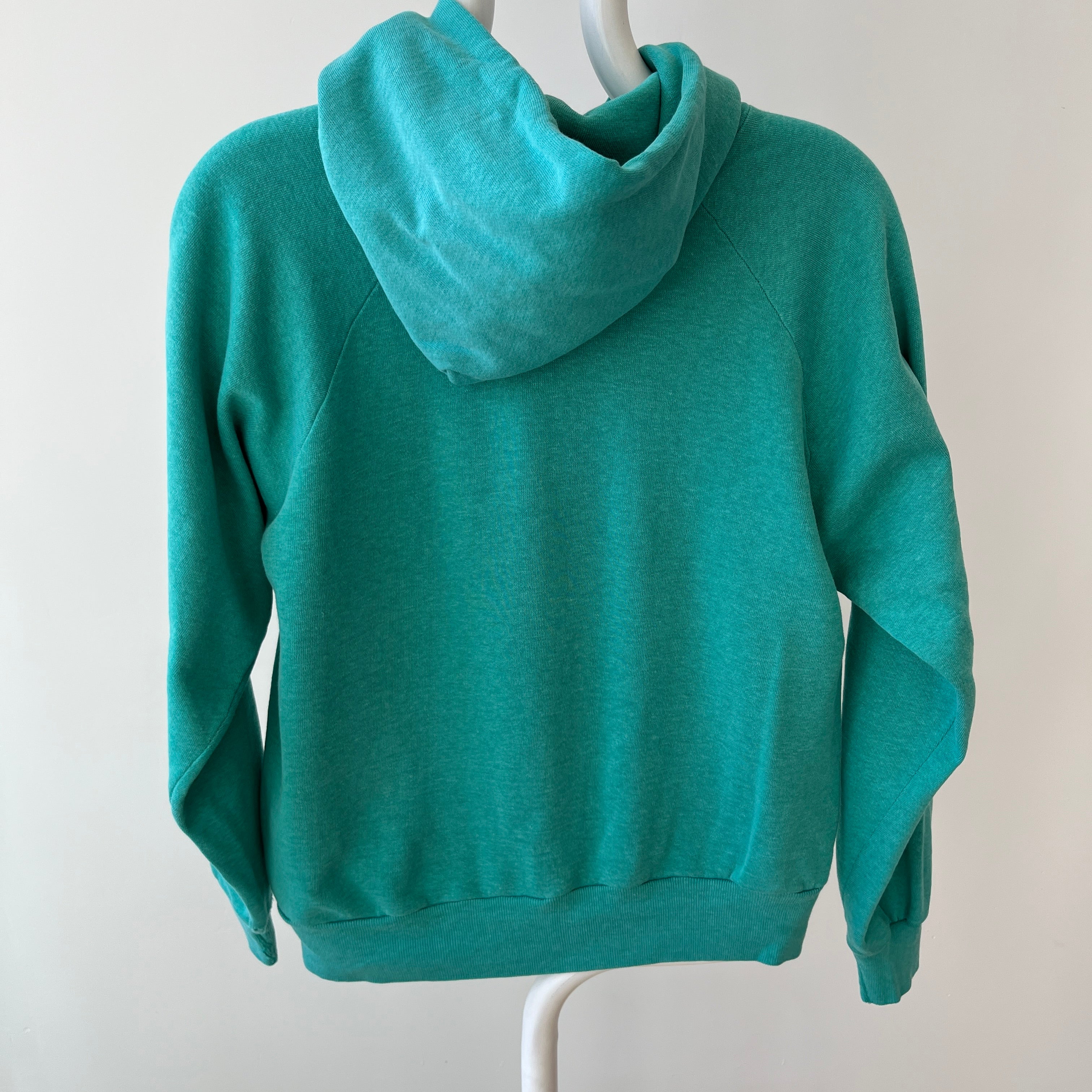 1980s Perfectly Worn and Faded Teal Pull Over Hoodie - !!!!