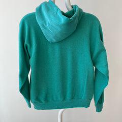 1980s Perfectly Worn and Faded Teal Pull Over Hoodie - !!!!