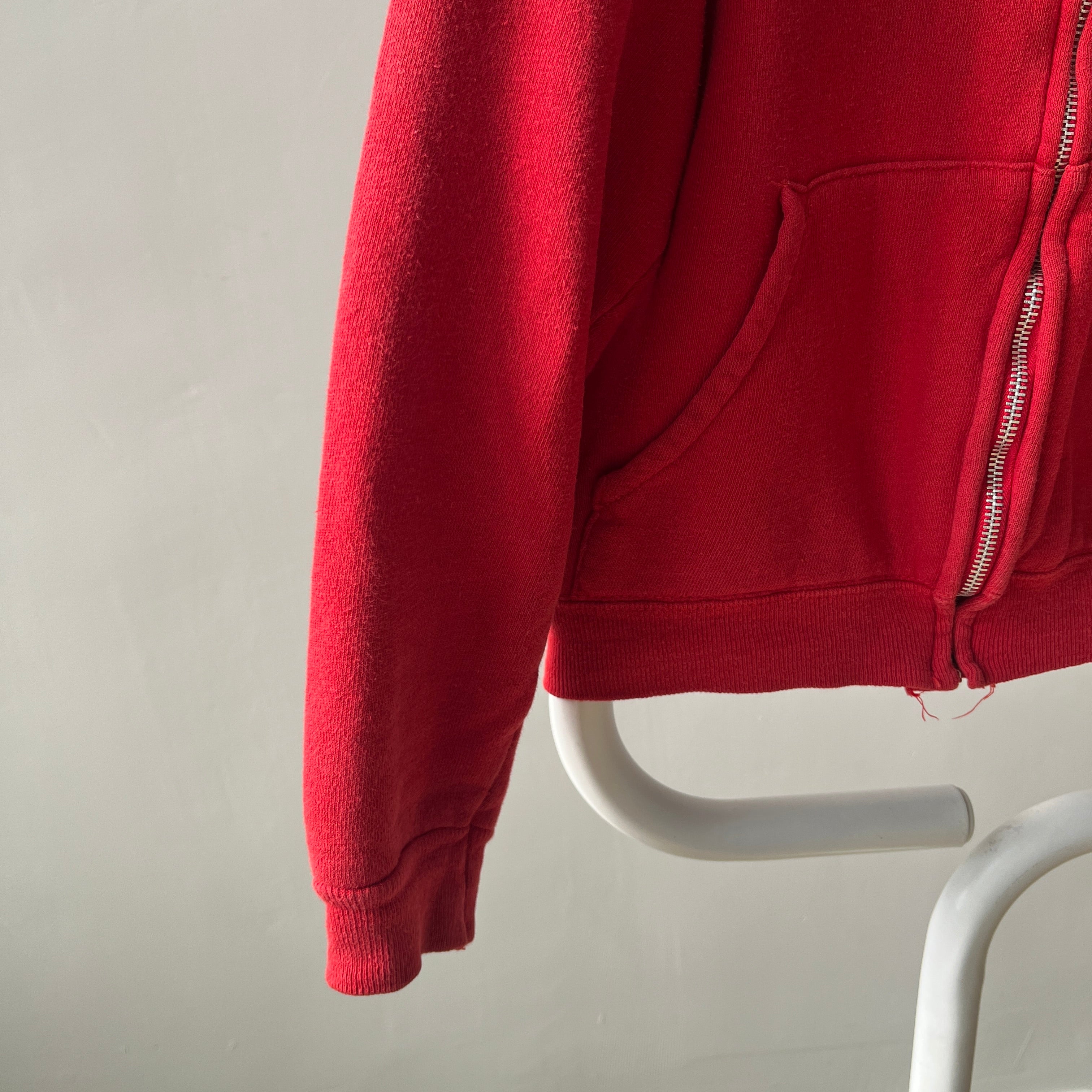 1970s Mostly Cotton (All?) Sweet Red Zip Up Hoodie - Personal Collection Piece