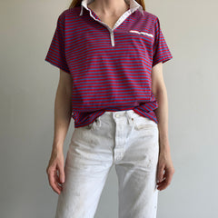 1980s Red, White and Blue Striped Polo Shirt