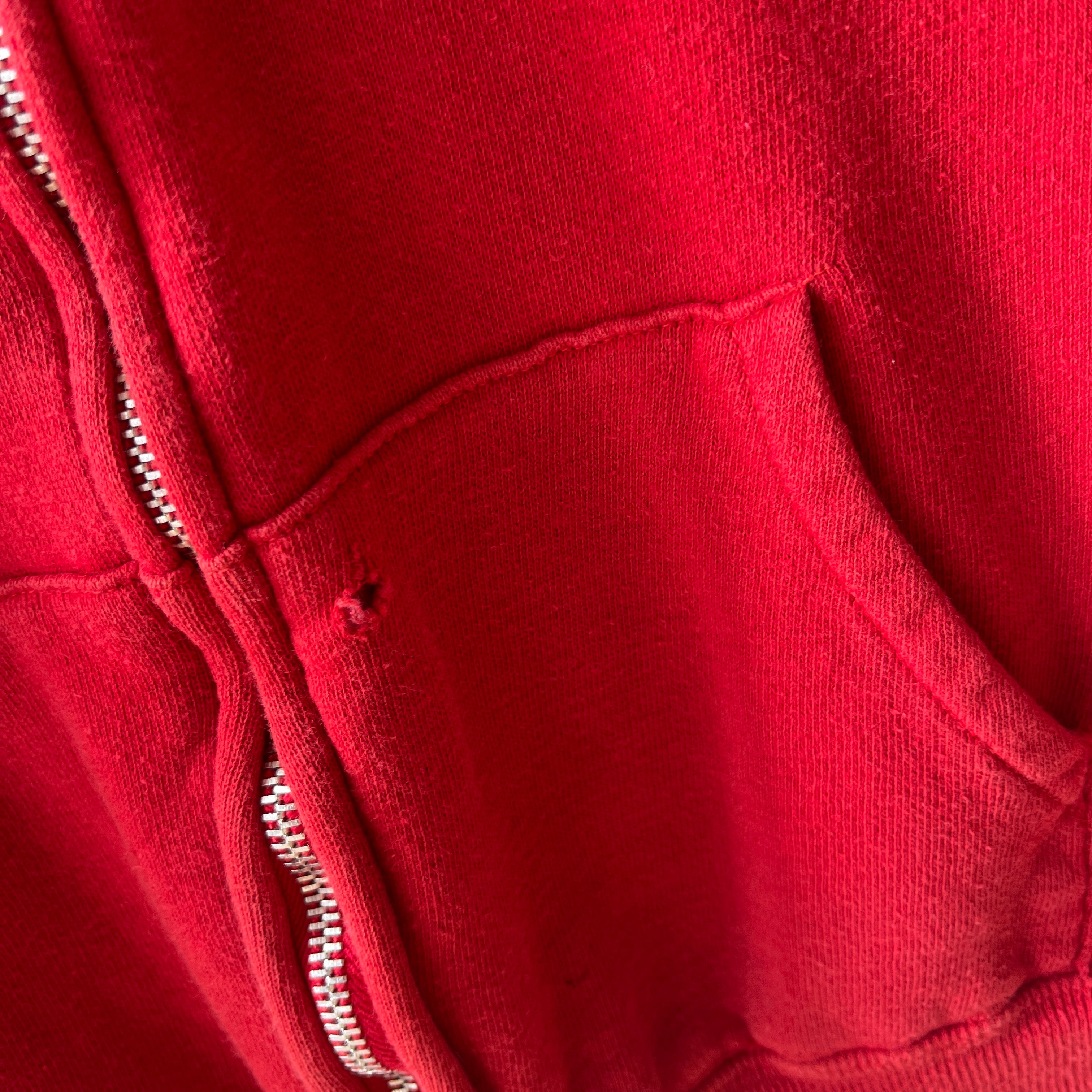 1970s Mostly Cotton (All?) Sweet Red Zip Up Hoodie - Personal Collection Piece