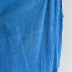 1980s Blank Sun Faded Carolina Blue Cotton Tank Top By Starter