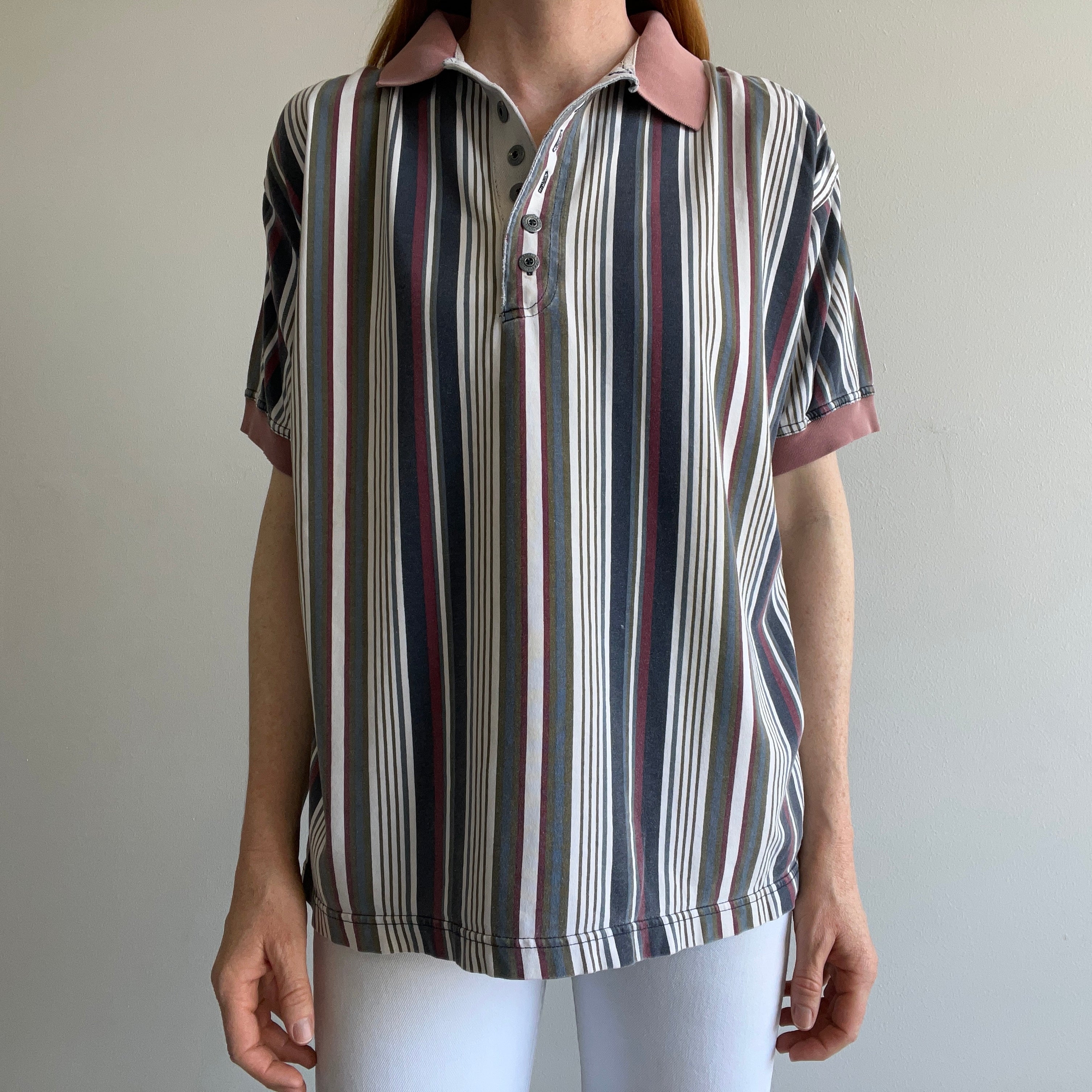 1990s/2000s Striped Worn Out Polo Shirt