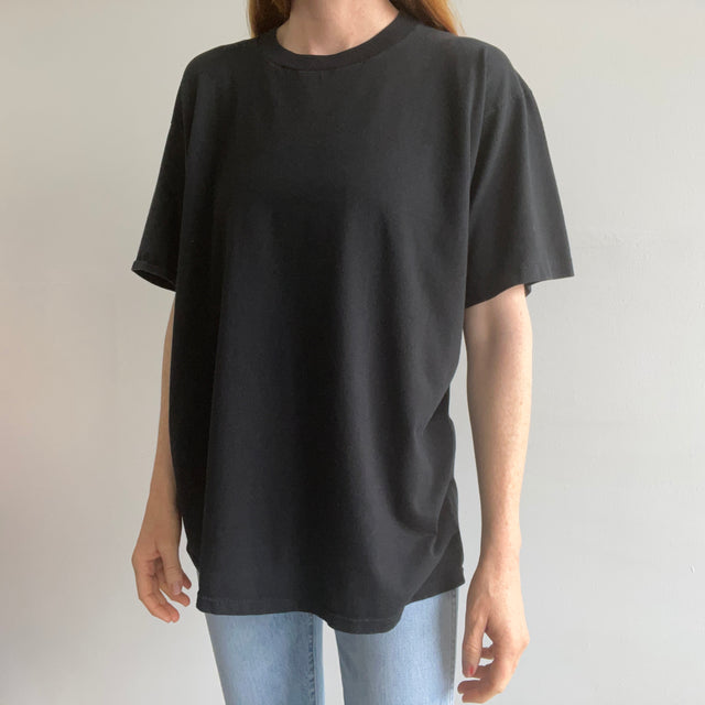 1980s Blank Black 50/50  T-Shirt with a Single Cotton Sleeve