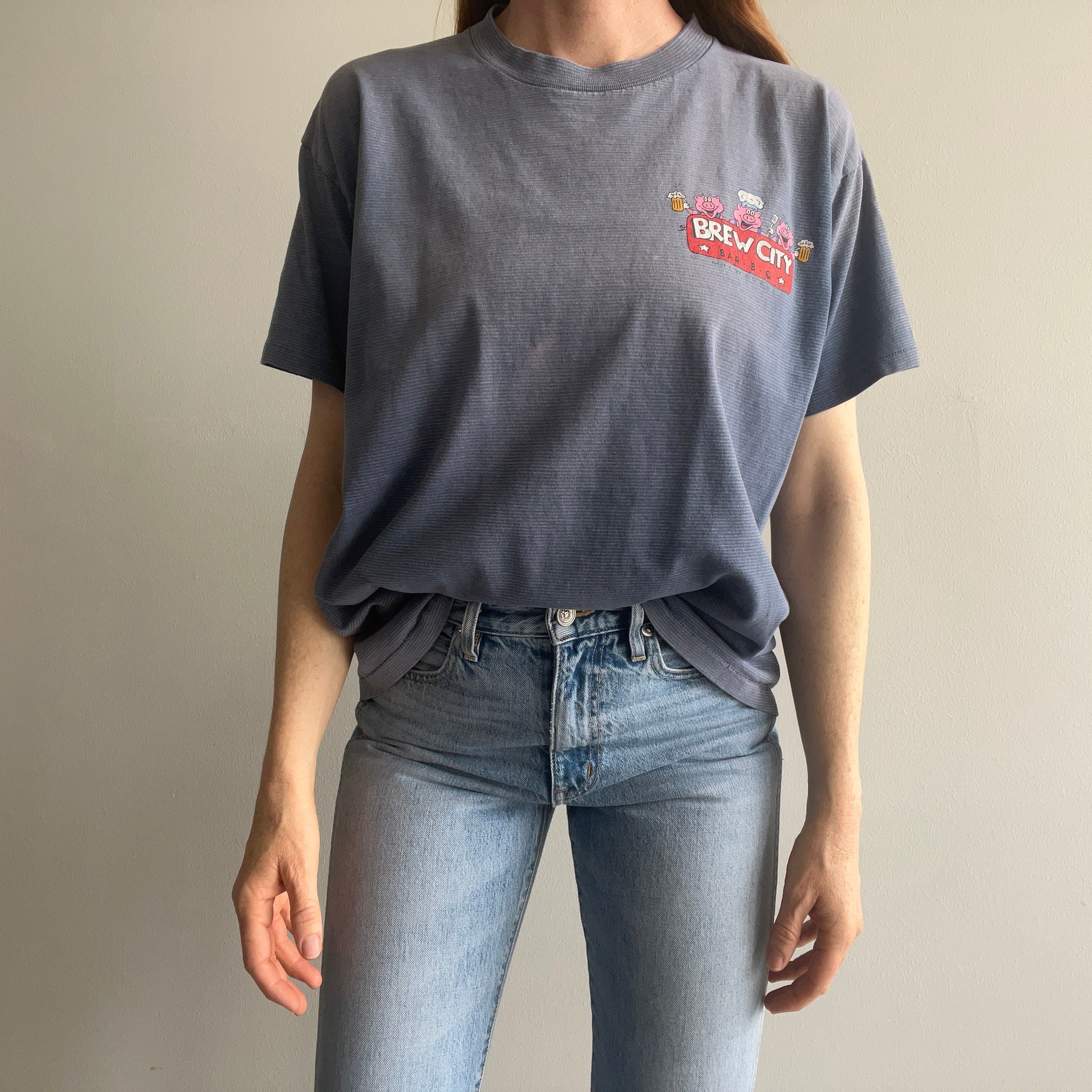 1990s Brew City BBQ Milwaukee, Wisconsin Ultra Sun Faded T-Shirt