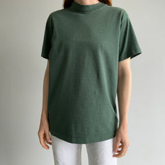 1980s Dark and Light Forest Green Pinstriped Cotton T-Shirt