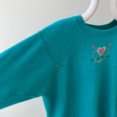 1980s DIY Needlepoint (?) Ruffle Cuffed Heart Sweatshirt - Aww