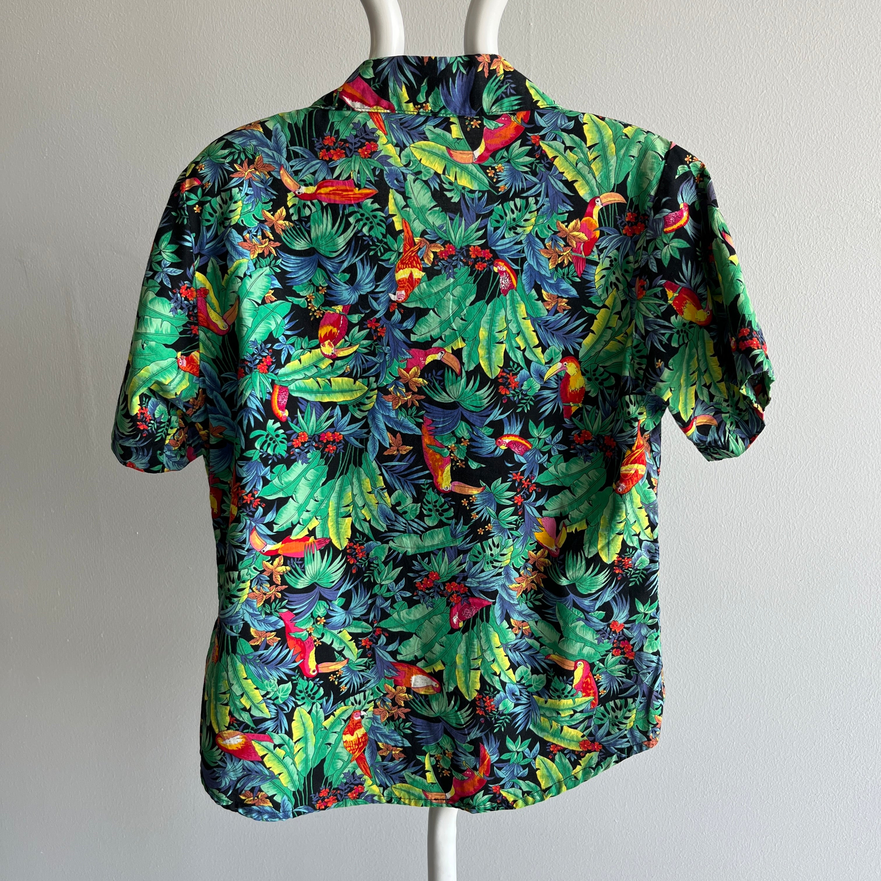 1980s Cotton Toucan Rainforest Short Sleeve Button Up Shirt